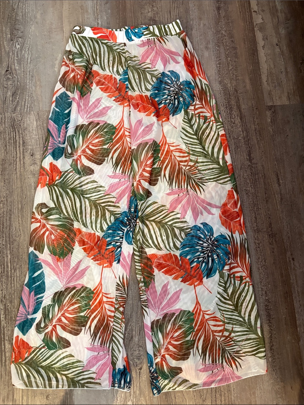 SHEIN Wide-Leg Floral & Nature Pants Multicolor Women's Regular Small